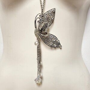 Filigree Butterfly Pendant Necklace with Aurora Borealis colourful Rhinestones